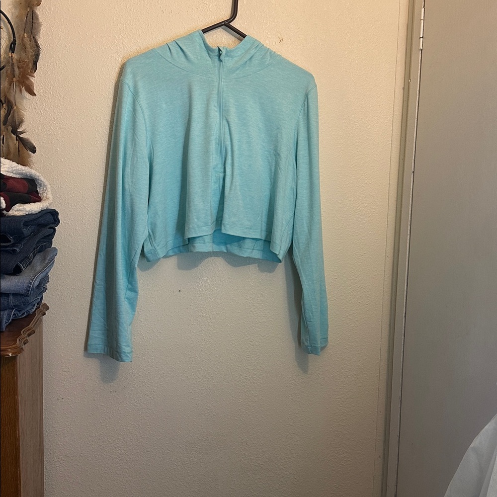 90 Degree By Reflex Sky Blue Cropped Hoodie